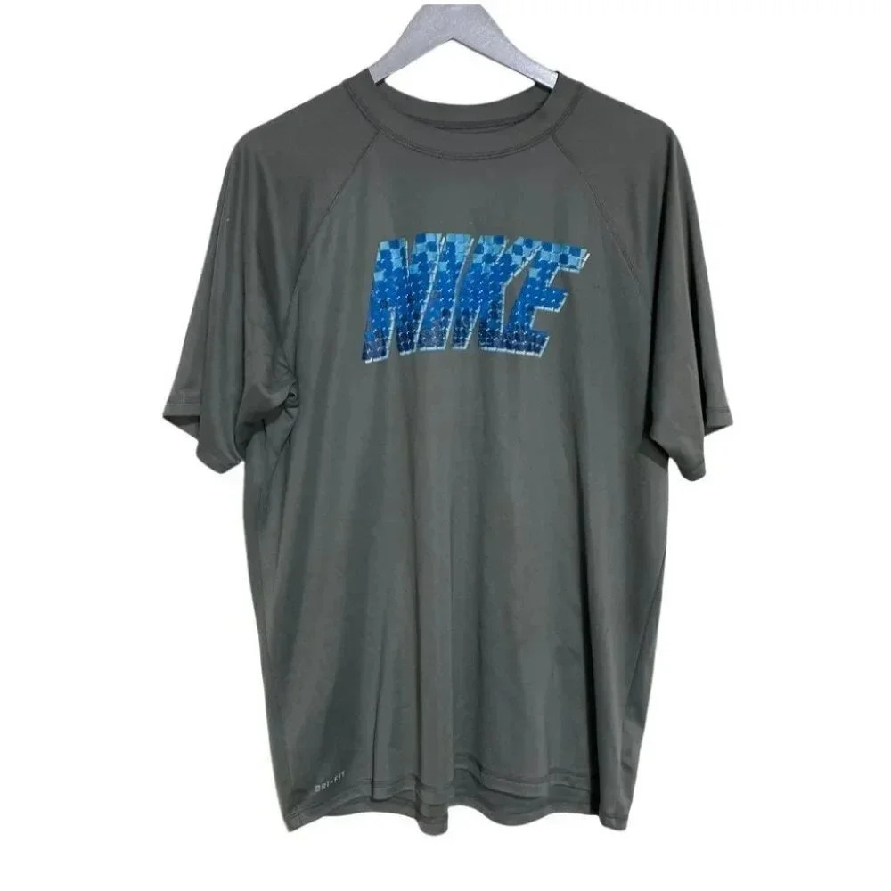 Nike Dri-FIT T-Shirt XL Gray Blue Mosaic Graphic Logo Short Sleeve Activewear